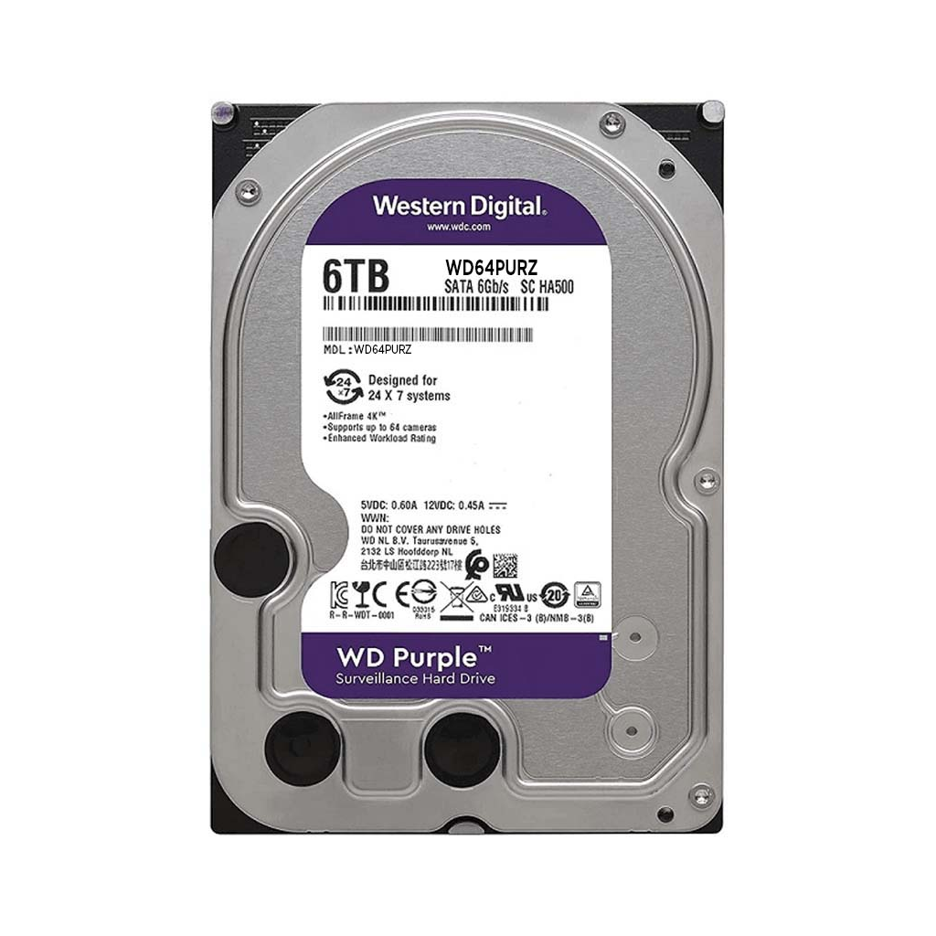 WD PURPLE, WD64PURZ, 3.5", 6TB, 256Mb, 5400 Rpm, 7/24 Güvenlik, HDD (Türkiye Distribütörü Garantili) - Western Digital