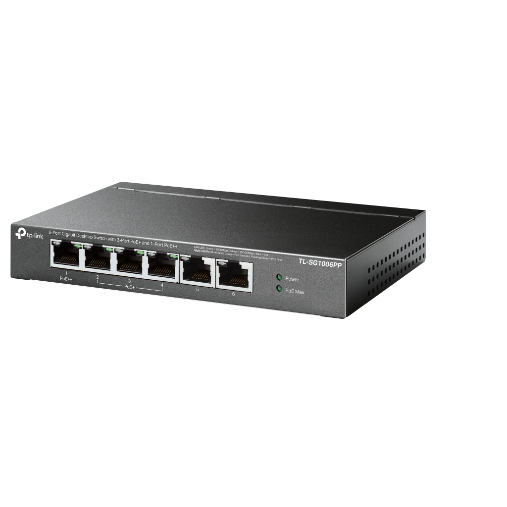 TP-LINK TL-SG1006PP, 6 Port, GigaBit, 4 Port PoE 64W, Yönetilemez, Metal Kasa, Masaüstü Switch - Tp-Link - görsel 2
