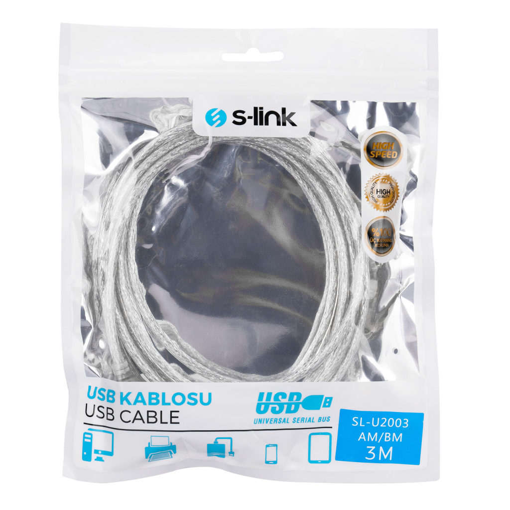 S-LINK SL-U2003 3 Mt USB 2.0 Yazıcı Kablosu - S-LINK - görsel 4