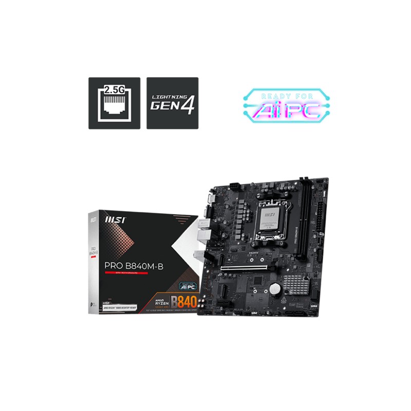 MSI PRO B840M-B DDR5 8000MT/S 1XHDMI 2XM.2 USB-C MATX AM5 (AMD AM5 9000/8000/7000 SERİLERİ İLE UYUMLU) - Msi