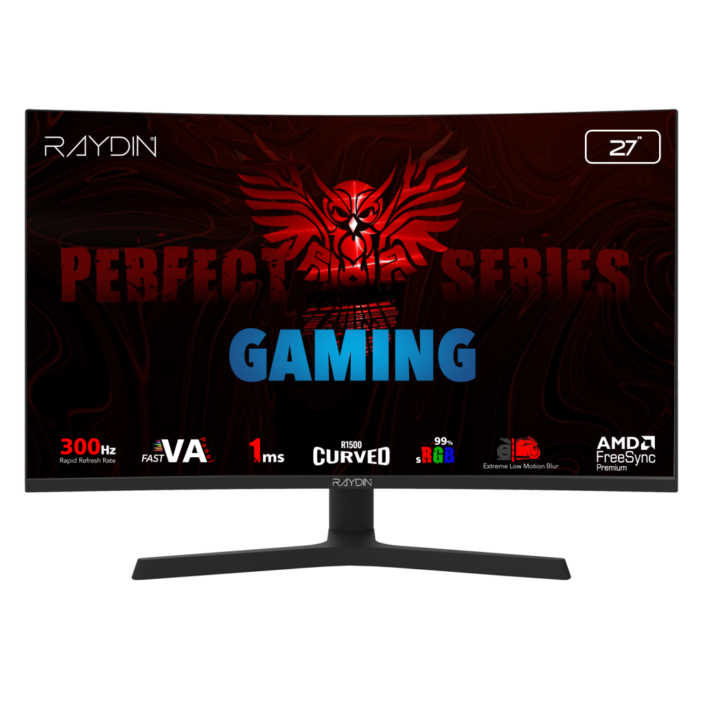 RAYDIN EG27RFA-300HZ, 27", 1ms, 300Hz, Full HD, 350 nits, 2xHDMI, DP, Hoparlör, VA LED, R1500 Curved, Yükseklik Ayarlı Ayak, Frameless, FreeSync Gaming Monitör - RAYDIN