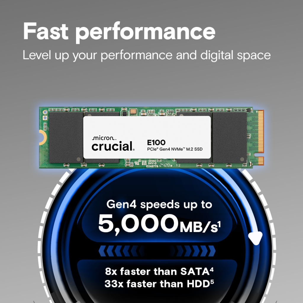 CRUCIAL CT480E100SSD8, E100, 480GB, 4700/2500, Gen4, NVME PCIe M.2 2280, SSD - Crucial - görsel 2