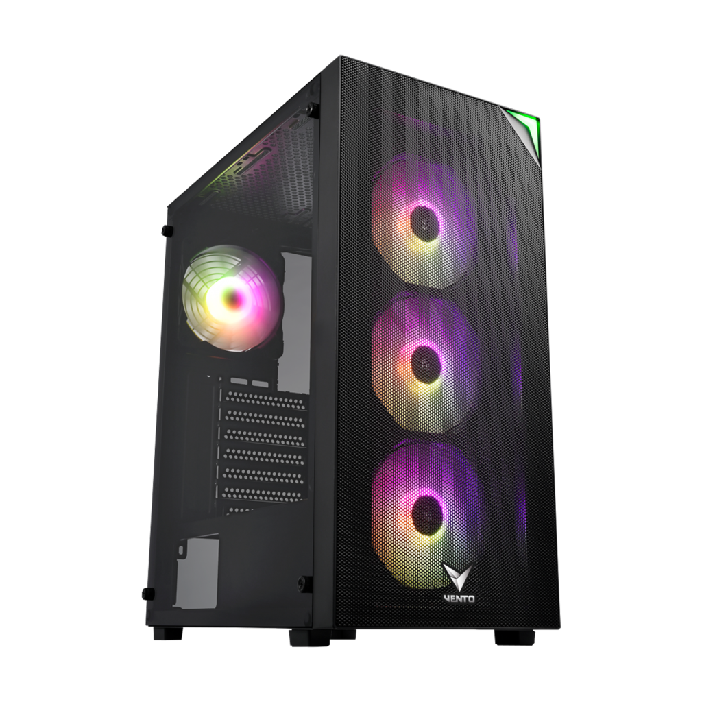 VENTO VG3400S, 650W, 80Plus, Siyah, Temperli Cam, RGB, ATX, Tower, GAMING KASA - Vento