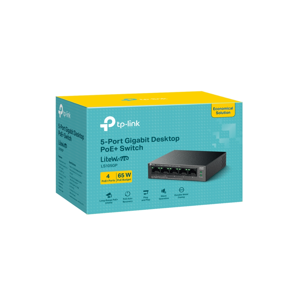 TP-LINK LS105GP, Green Tech, 5 Port, GigaBit, 4 Port PoE 65W, Metal Kasa, Yönetilemez, Masaüstü Switch - Tp-Link - görsel 3