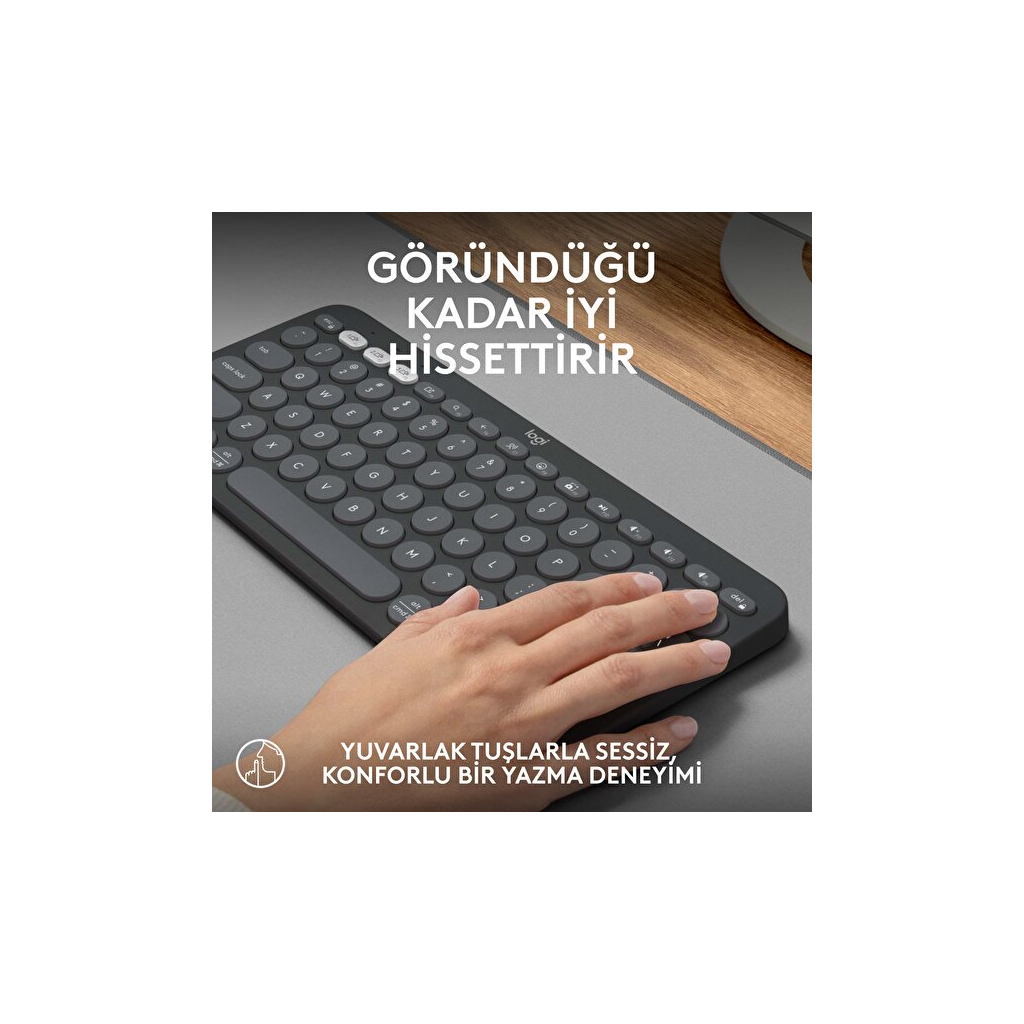 LOGITECH K380S, Pebble Keys 2,  Siyah, 920-011859, Bluetooth, Türkçe, Q, Multimedya, Mini Klavye - Logitech - görsel 5