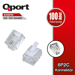 QPORT (Q-K6P2C) RJ9/RJ11/RJ11 KONNEKTOR 100 LU - QPORT