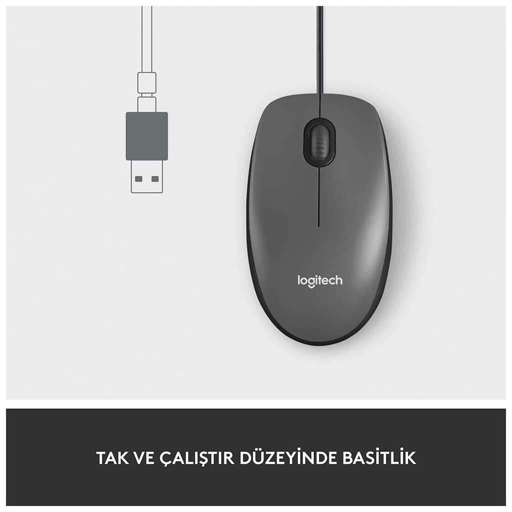 LOGITECH 910-006652, M100 Siyah, USB Kablolu, 1000dpi, Optik, 3 Tuşlu, Mouse - Logitech - görsel 5