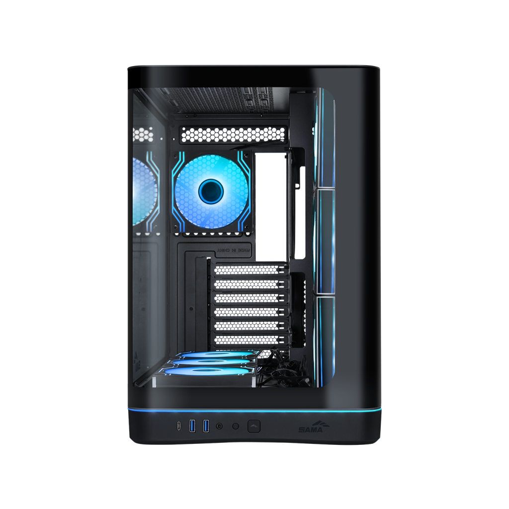 SAMA V62BK Black, B850BK 850W, 80+ Bronze, PCIE 5.1, ATX3.1, Tempered Glass Panel, Panoramic Tasarım, Type-C, 7x120mm ARGB INFINITY Fan, ATX, GAMING KASA - Sama - görsel 5