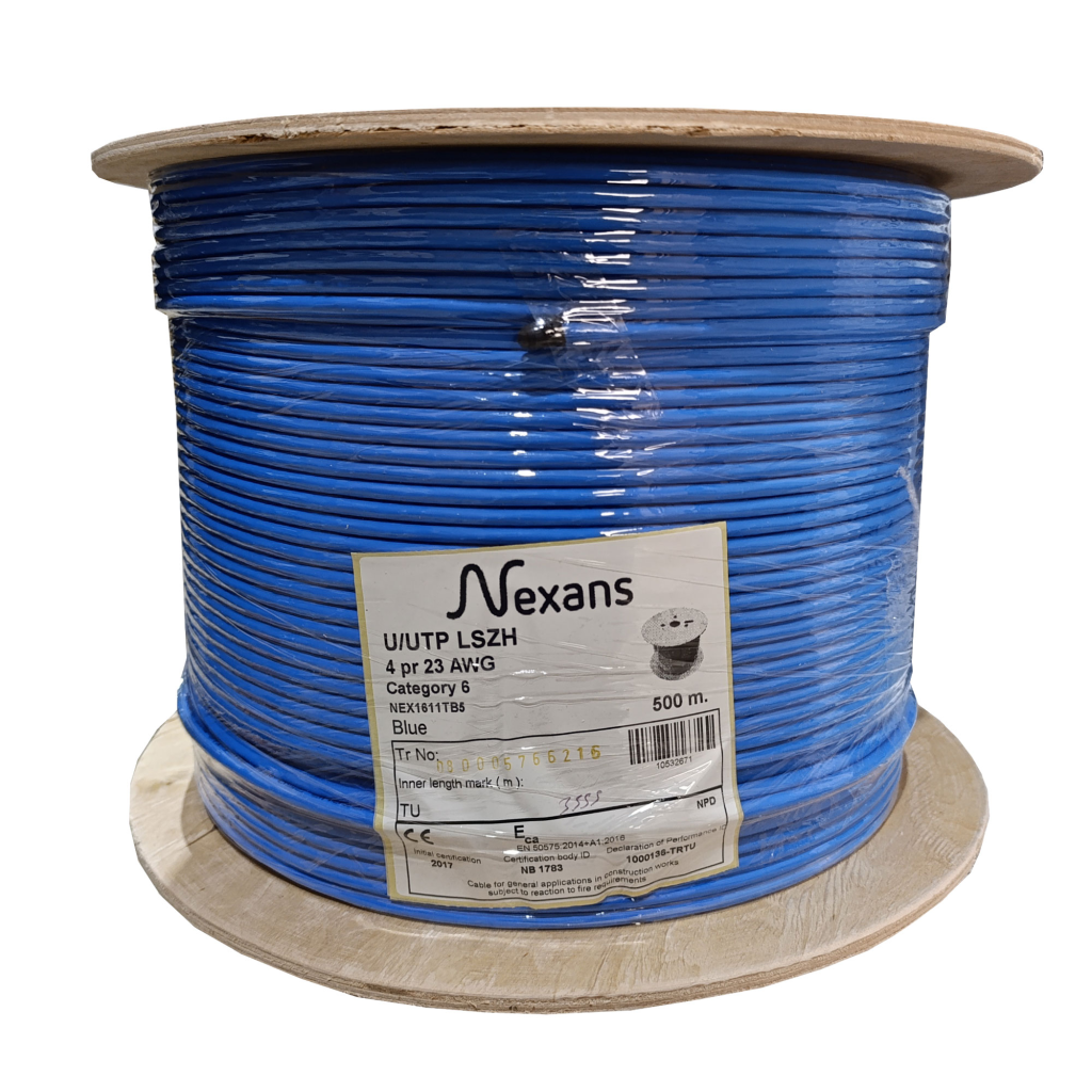 NEXANS NEX1611TB5, MAVİ, CAT6, 500M, 23AWG (0,58mm), UTP, %100 Bakır, LSZH Halogen Free, Makara, Kablo - Nexans