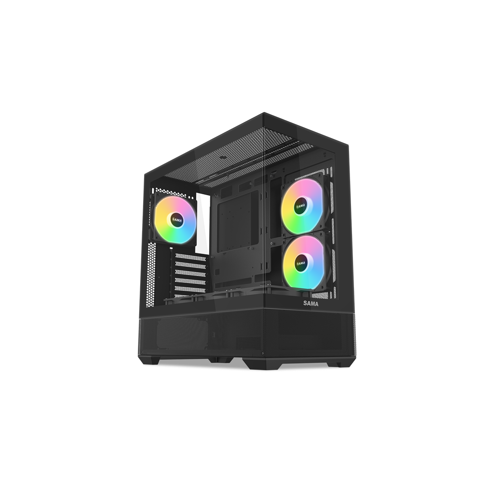 SAMA V40BK Black, B750BK 750W, 80+ Bronze, PCIE 5.1, ATX3.1, Tempered Glass Panel, Panoramic Tasarım, Type-C, 6x120mm ARGB Fan, ATX, GAMING KASA - Sama - görsel 2