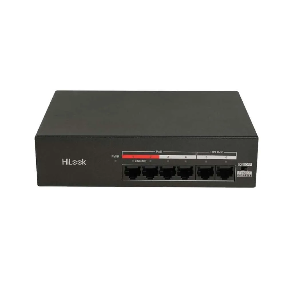 HILOOK NS-0106MP-35(B), 4 Port, Megabit, PoE 35W, 2 Port Megabit Uplink, Yönetilemez, Masaüstü Switch - Hilook