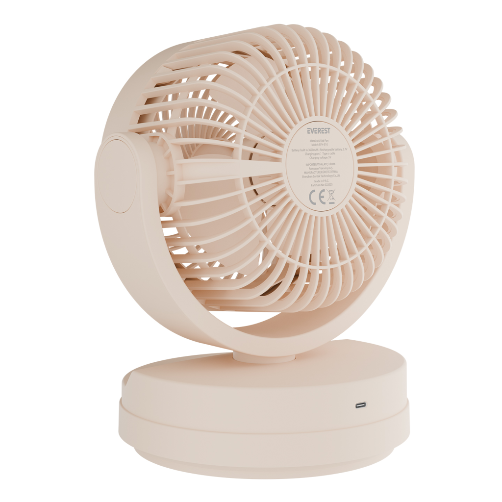 EVEREST EFN-509, KREM, 3 Kademeli Hız, 7"Kanat, Masaüstü, Type-C Vantilatör - Everest - görsel 2