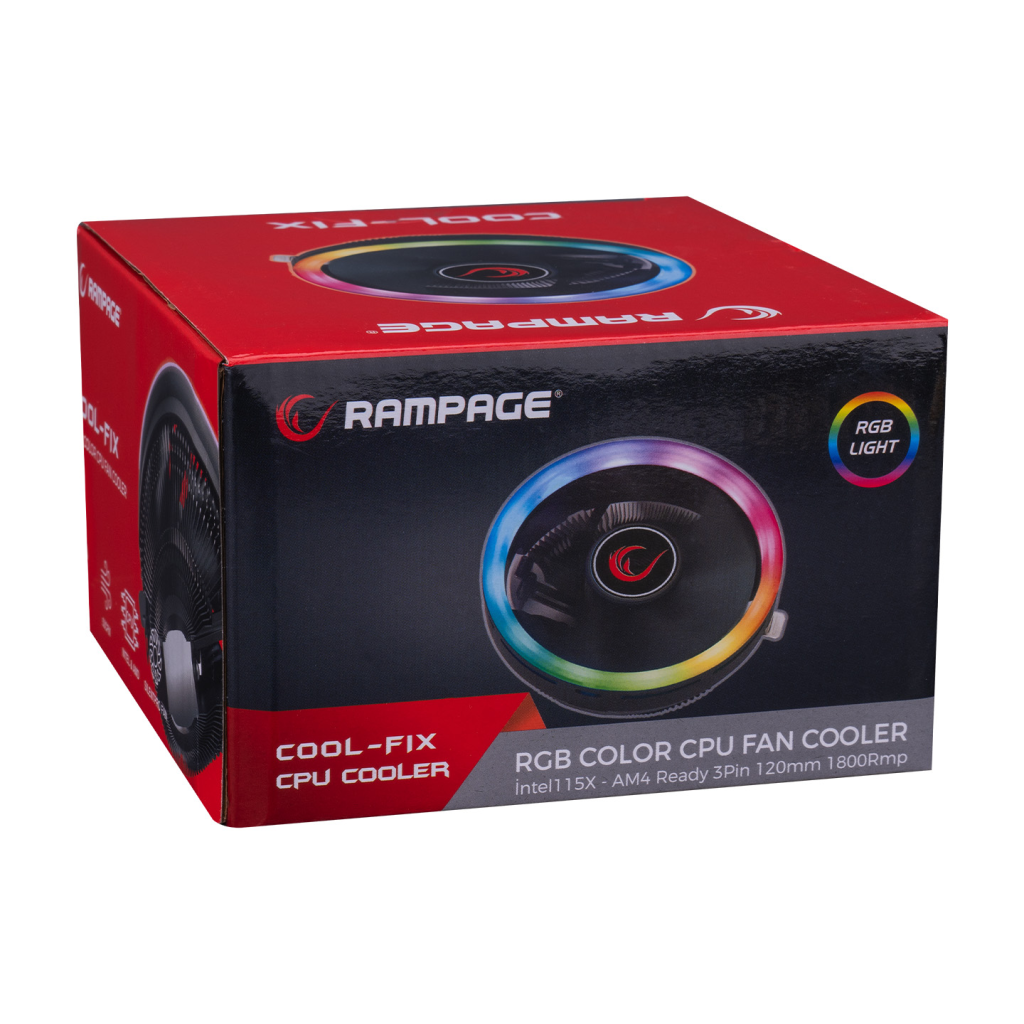 RAMPAGE COOL-FIX, RM-C01, 12cm, 1800RPM, RGB CPU Hava Soğutma (AMD AM4 ve INTEL Tüm İşlemcilere Uyumlu) - Rampage - görsel 5