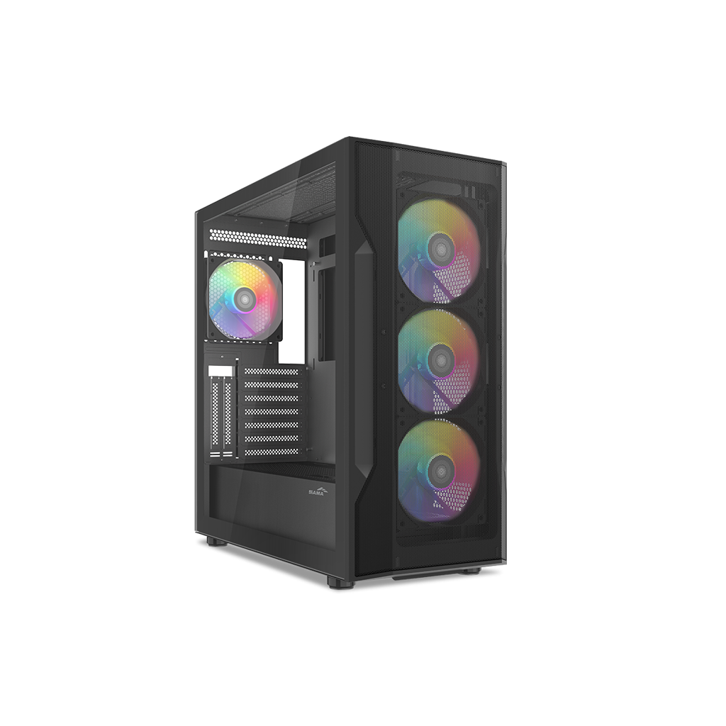 SAMA S40BK Black, H700BK 700W, 80 PLUS, Tempered Glass Panel, Mesh Ön Panel, Type-C, 4x120mm ARGB Fan, ATX, GAMING KASA - Sama
