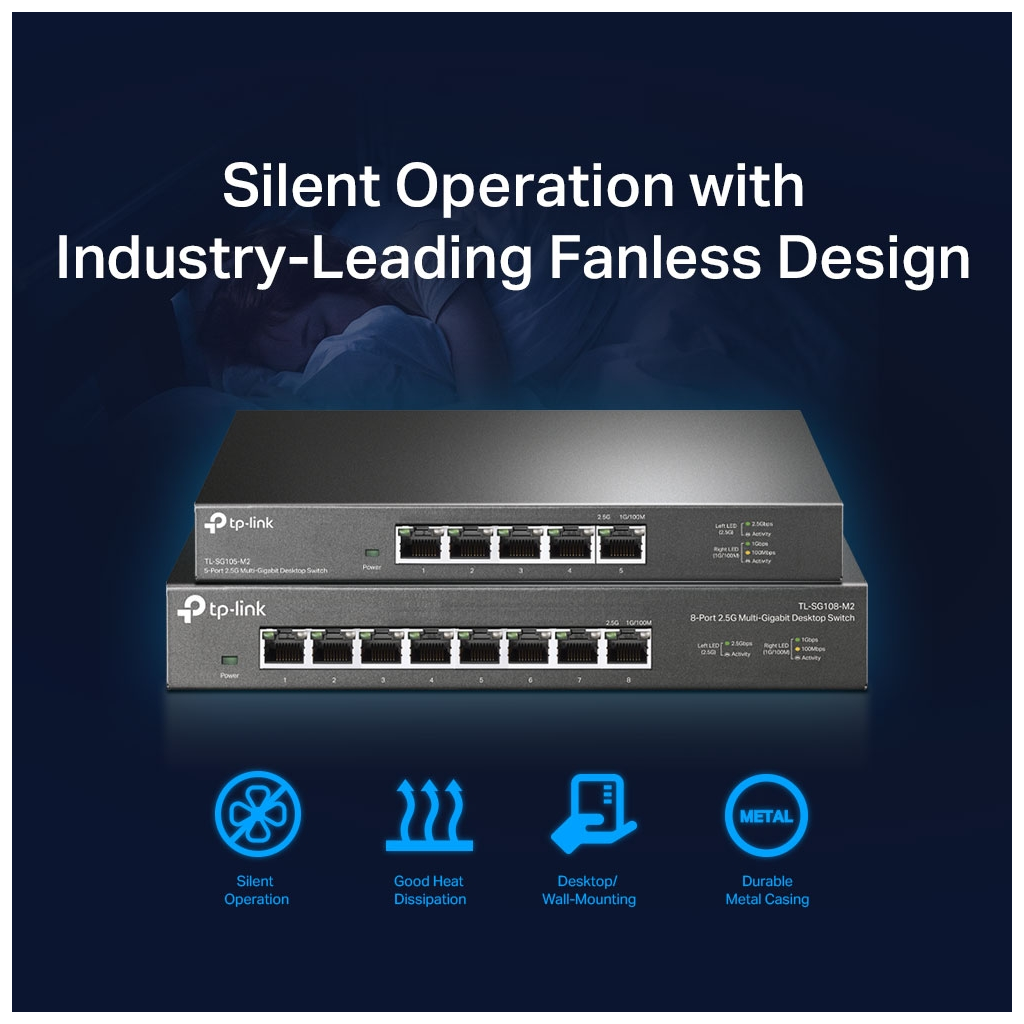 TP-LINK TL-SG105-M2, 5 Port, 2,5Gbps, Multi-GigaBit, Yönetilemez, Metal Kasa, Masaüstü Switch - Tp-Link - görsel 4