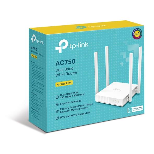 TP-LINK ARCHER C24 4 Port 10/100Mbps AC750 4 Anten Masaüstü Dual-Band Wi-Fi Router - TP-LINK