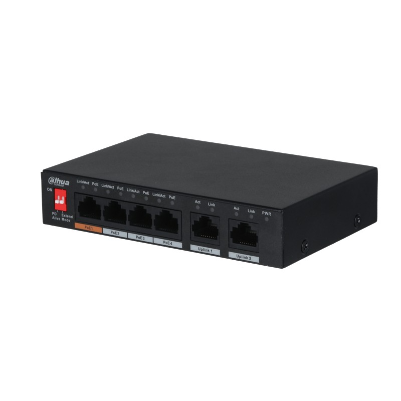 DAHUA PFS3006-4ET-60 4 PORT 10/100 + 2 PORT 10/100 UPLINK 250 METRE 60W POE METAL KASA SWITCH - Dahua