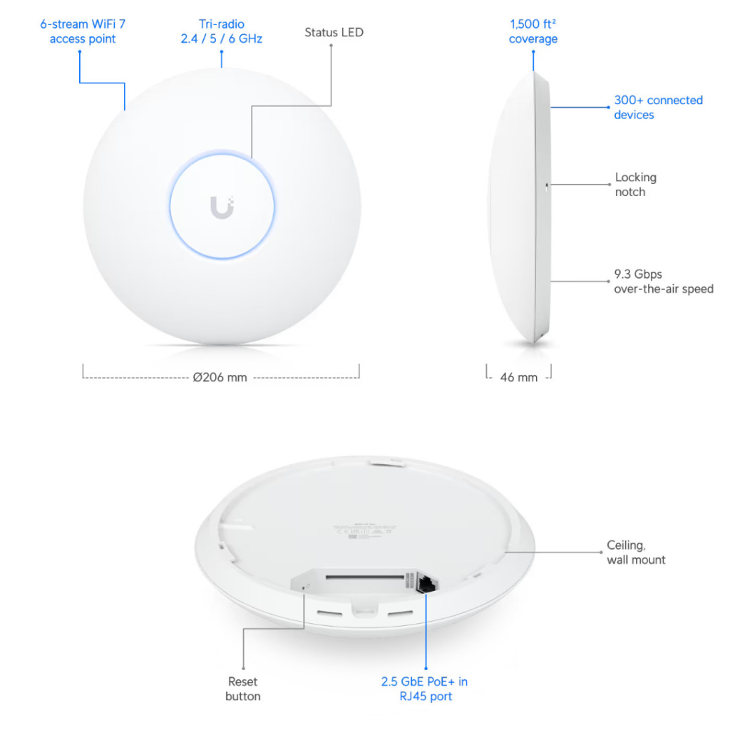 UBIQUITI UAP-U7-PRO, UniFi, Triple Band, 5765Mbps, Wifi6, Tavan Tipi, Access Point (Poe Adaptör Çıkmaz) - Ubiquiti (UBNT) - görsel 5