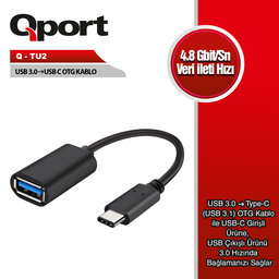 QPORT (Q-TU2) TYPE-C TO USB3.0 OTG ADAPTOR KABLO CEVIRICI - QPORT