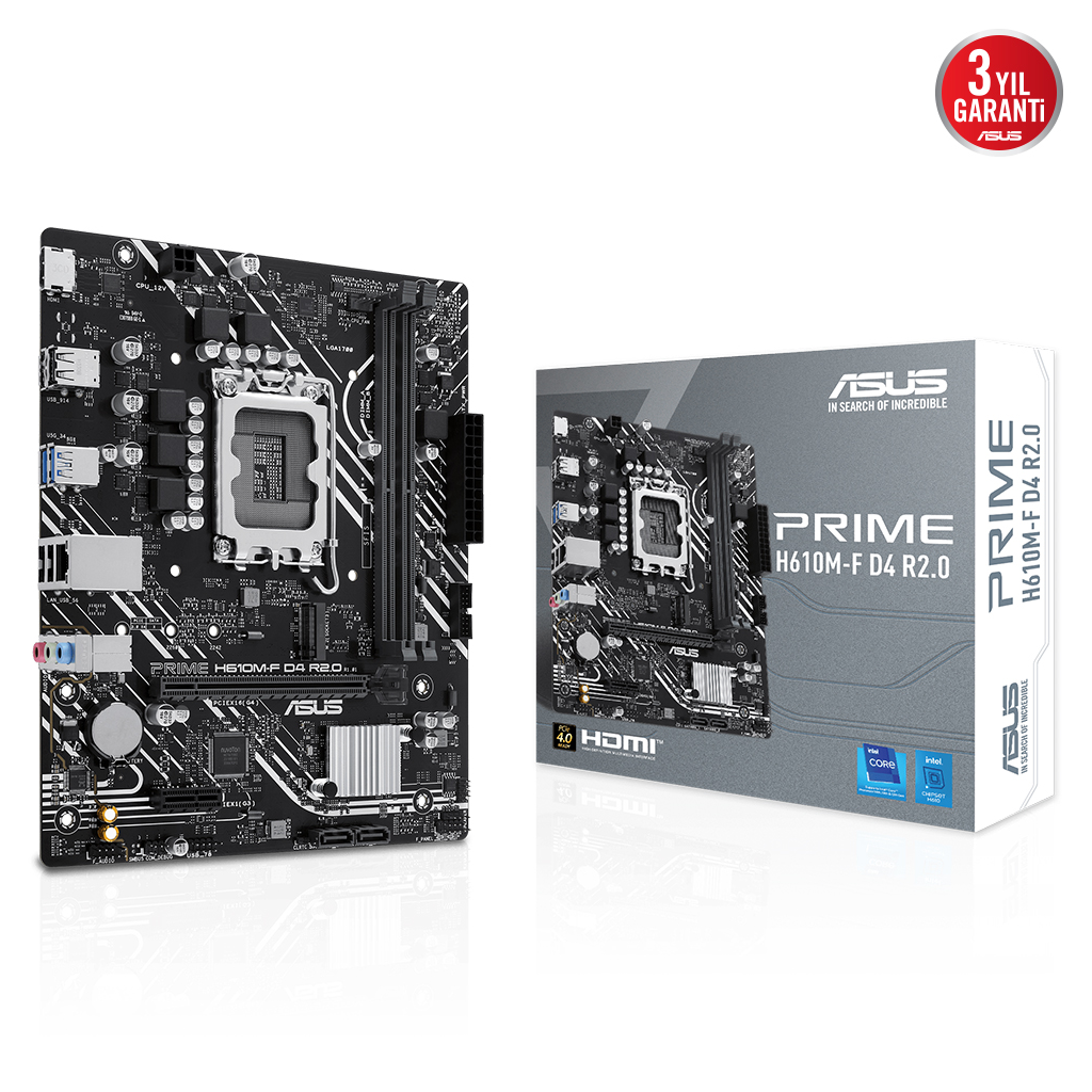 ASUS PRIME H610M-F D4 R2.0, 2xDDR4, M.2, HDMI, 12-13.14.Nesil, LGA1700 Soket, Anakart - Asus