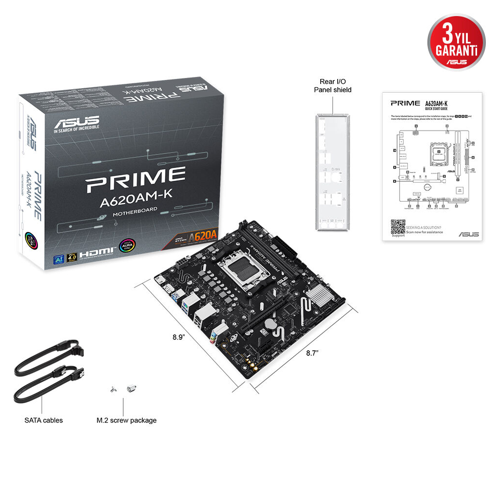 ASUS PRIME A620AM-K A620 DDR5 (Vga Yok) GLan mATX HDMI DP M2 ARGB AM5 AMD Anakart - ASUS - görsel 6