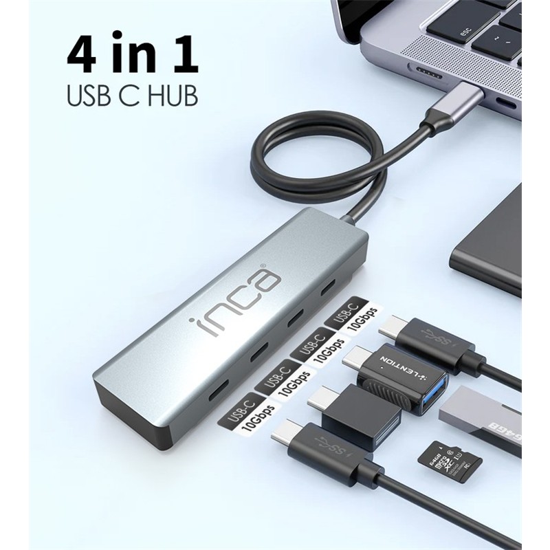 INCA ITPT-4T TYPE-C HUB X4 TYPE-C PORT 3.1 10GBPS ALUMINYUM KASA ÇOKLAYICI - Inca