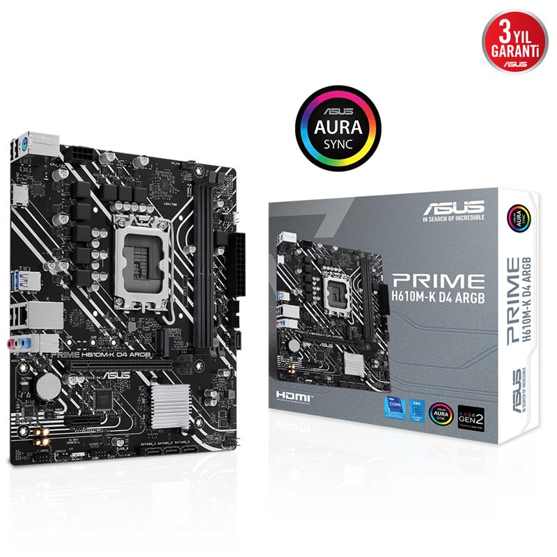 ASUS PRIME H610M-K D4 ARGB H610 DDR4 (Vga Yok) GLan mATX HDMI USB3.2 M2 RGB 1700p Anakart - ASUS - görsel 2