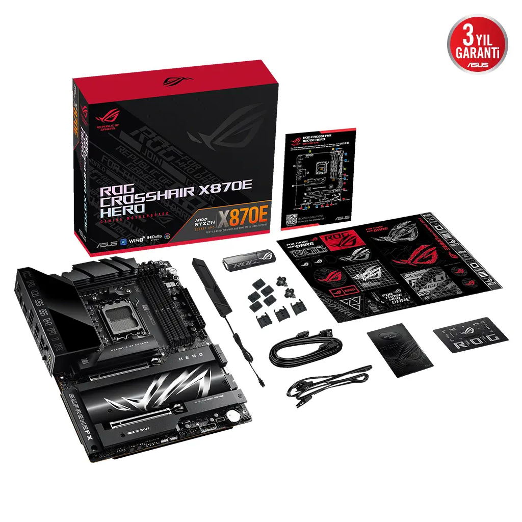 ASUS ROG CROSSHAIR X870E HERO, 4xDDR5, 5xM.2, HDMI, DP, Type-C, PCIe 5.0, 2xWi-Fi 7, Bluetooth v5.4, AM5 Soket GAMING Anakart - Asus - görsel 5