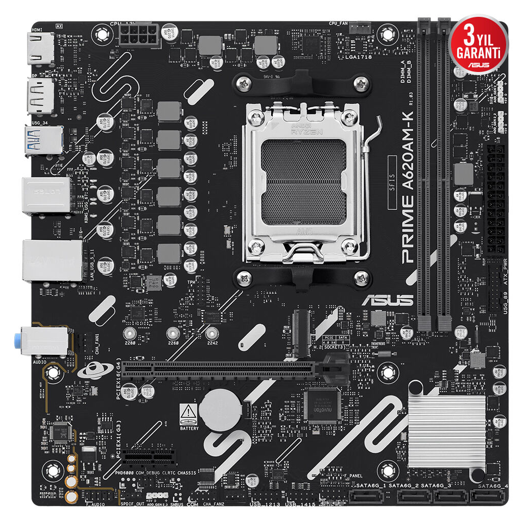 ASUS PRIME A620AM-K A620 DDR5 (Vga Yok) GLan mATX HDMI DP M2 ARGB AM5 AMD Anakart - ASUS - görsel 3
