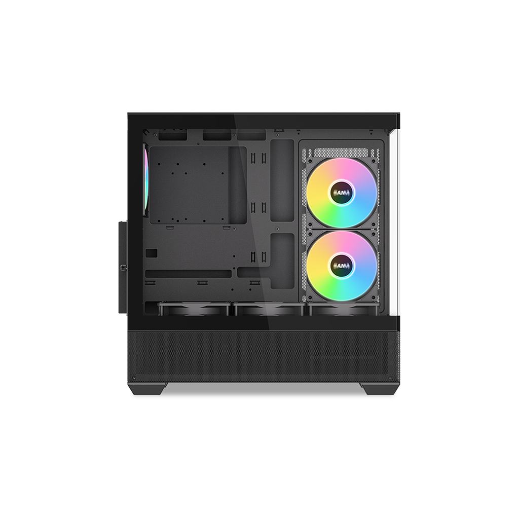SAMA V40BK Black, B750BK 750W, 80+ Bronze, PCIE 5.1, ATX3.1, Tempered Glass Panel, Panoramic Tasarım, Type-C, 6x120mm ARGB Fan, ATX, GAMING KASA - Sama - görsel 3