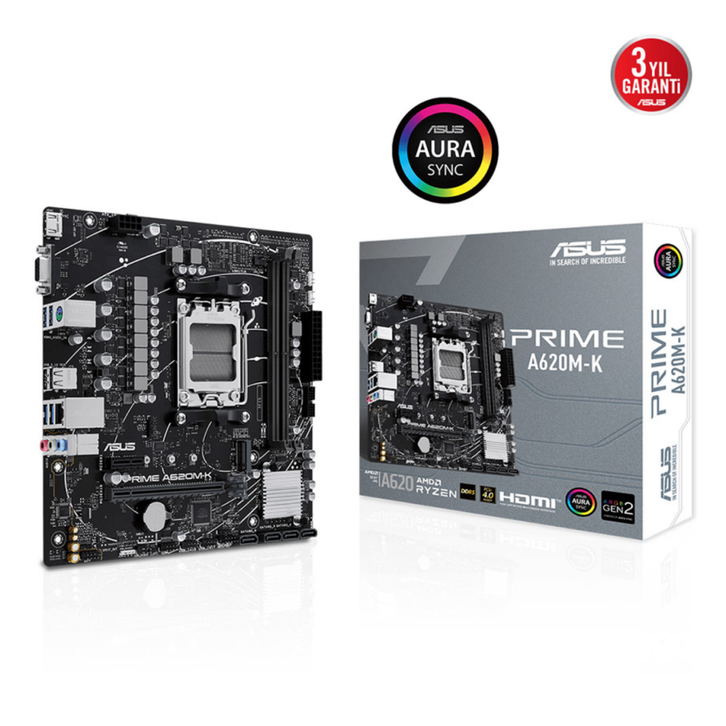 ASUS PRIME A620M-K A620 DDR5 Vga GLan mATX HDMI USB3.2 M2 RGB AM5 AMD Anakart - ASUS - görsel 2