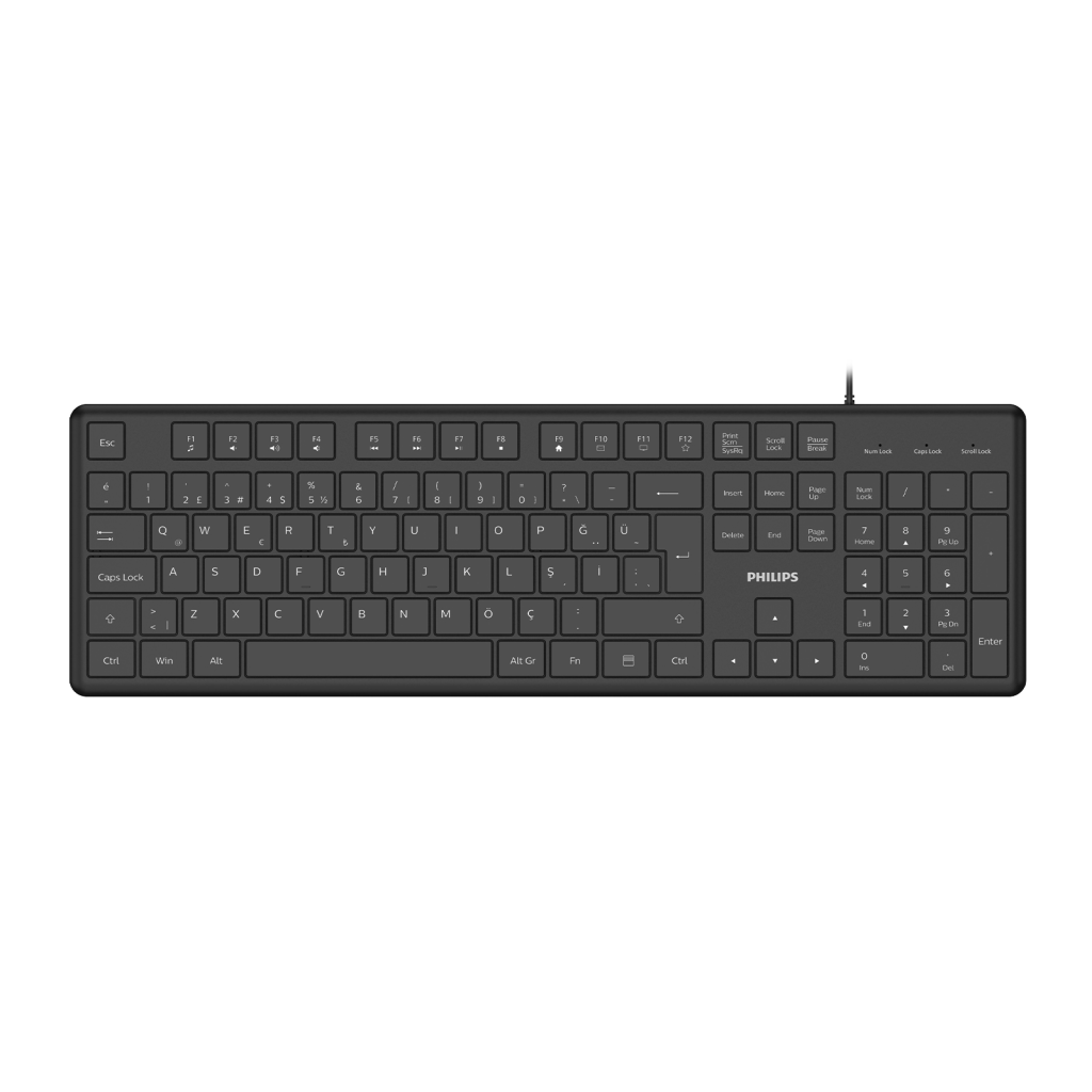 PHILIPS SPK6248B, USB Kablolu, Türkçe Q, Multimedya Klavye (Siyah) - Philips