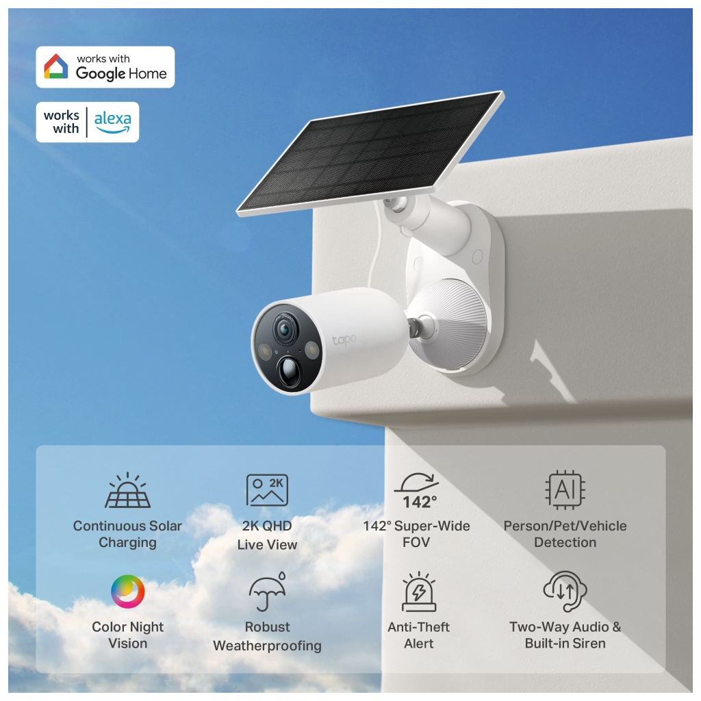 TP-LINK Tapo TC85 KIT (C425 KIT), 2K QHD, 4,0Mpix, Dış Mekan, IP66, WiFi, 15Mt. Renkli Gece Görüşü, İki Yönlü Ses, Yapay Zeka Destekli, Güneş Enerjili Güvenlik Kamerası Kiti - Tp-Link - görsel 2