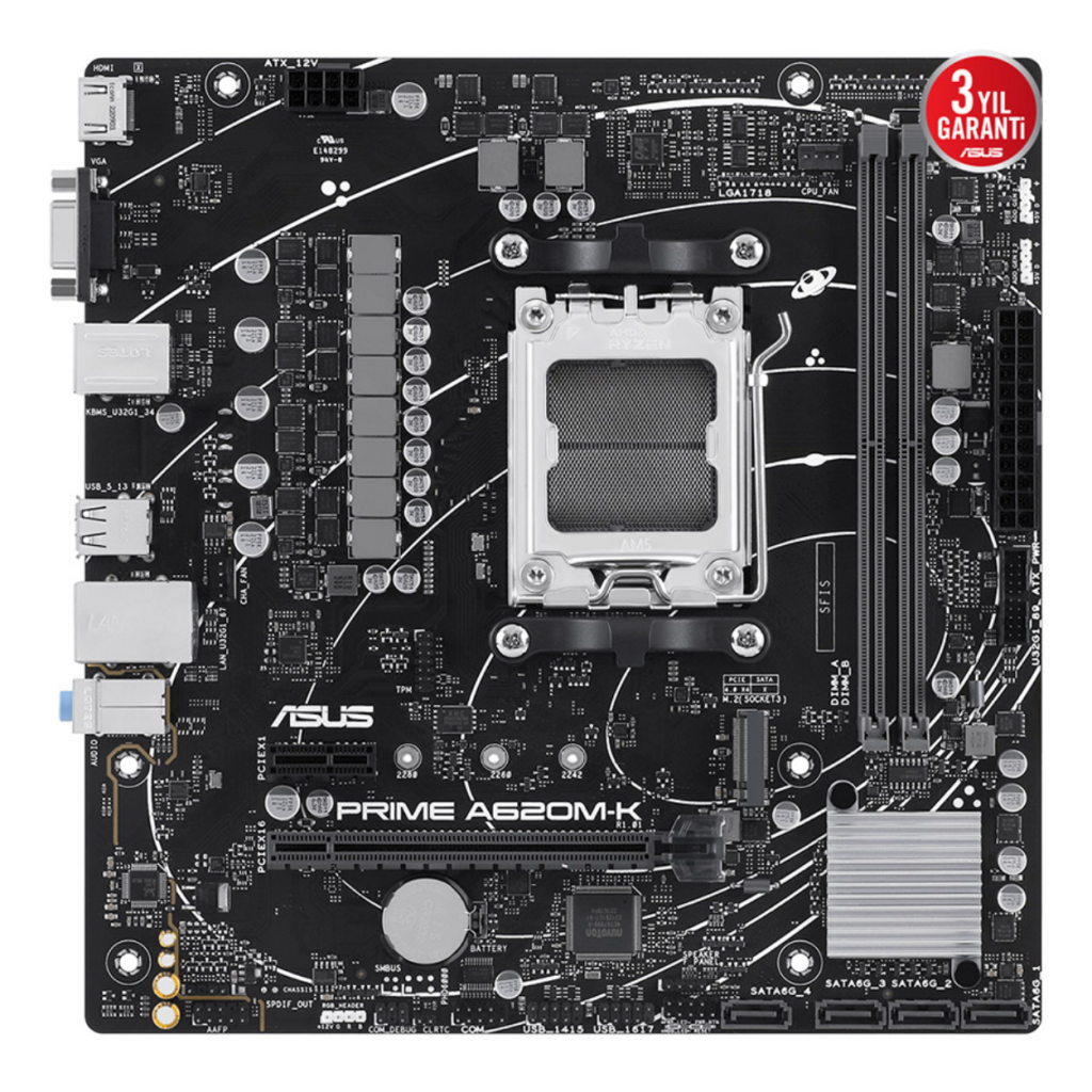 ASUS PRIME A620M-K A620 DDR5 Vga GLan mATX HDMI USB3.2 M2 RGB AM5 AMD Anakart - ASUS - görsel 3