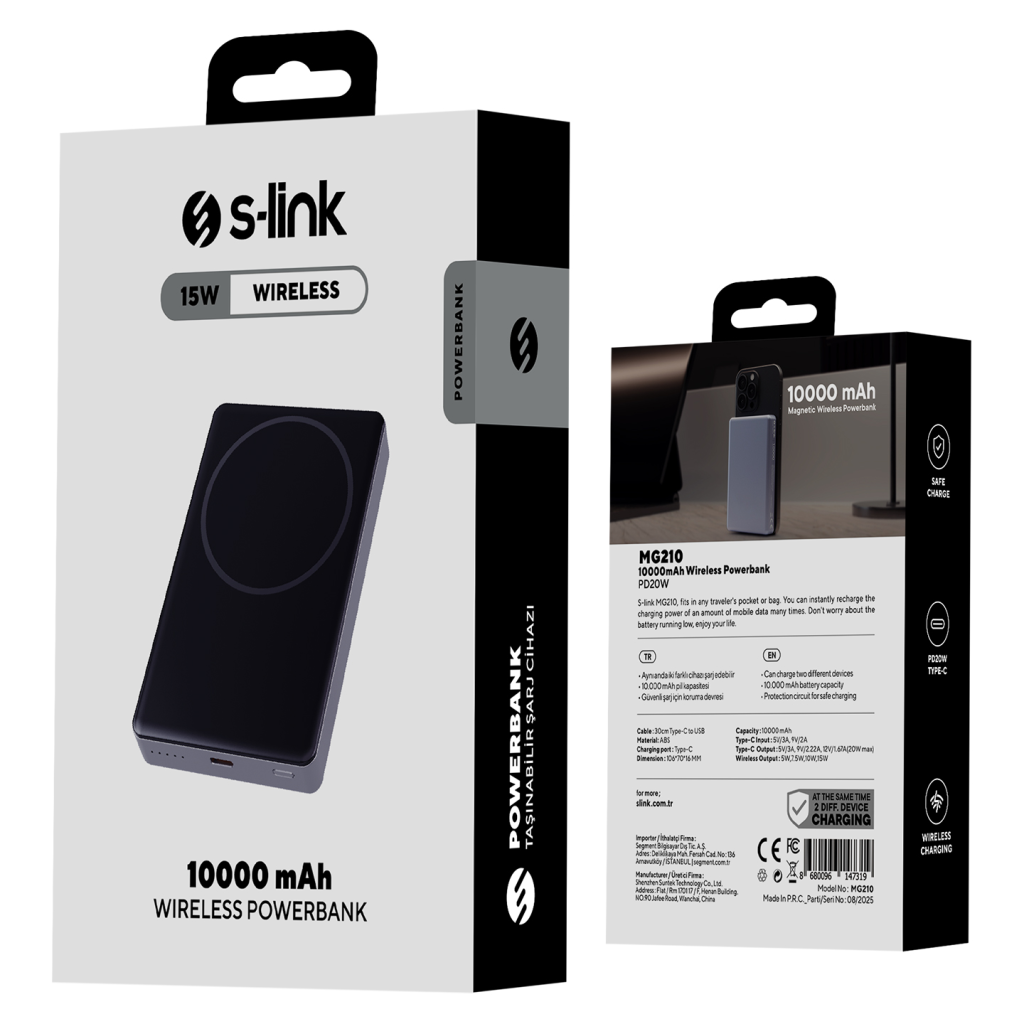 S-LINK MG210, Magsafe, Gri, 10.000mAh, 1xType-C, 4 LED Göstergeli, PowerBank - S-Link - görsel 5