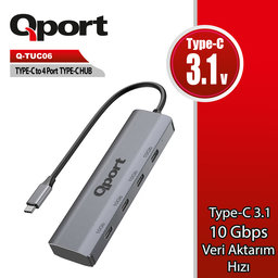 QPORT Q-TUC06 TYPE-C TO 4 PORT TYPE-C COKLAYICI - QPORT