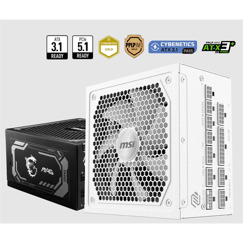 MSI MAG A1000GL PCIE5 WHITE 1000W 80+ GOLD POWER SUPPLY - Msi