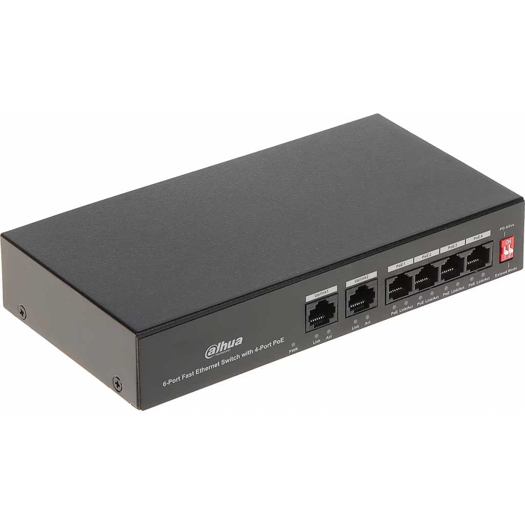 DAHUA PFS3006-4ET-36, 4 Port, Megabit, PoE 36W, 2 Port Uplink, Yönetilemez, Masaüstü Switch - Dahua