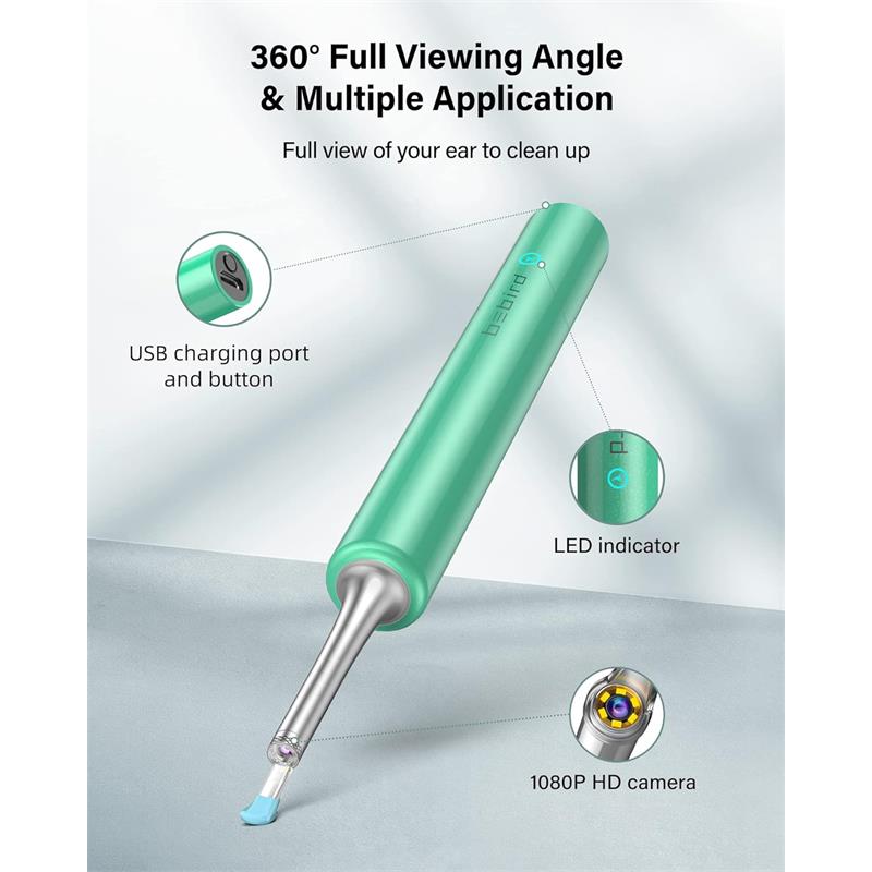 BEBIRD T5 3MP KAMERA 3.5MM LENS ŞARJLI WIFI GÖRÜNTÜLÜ KULAK TEMİZLEYİCİ YEŞİL RENK - Bebird - görsel 3