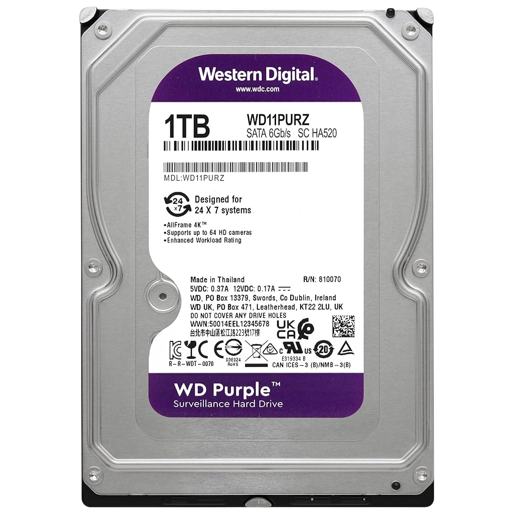 WD PURPLE, WD11PURZ, 3.5" 1TB, 64Mb, 5400 Rpm, 7/24 Güvenlik, HDD (Türkiye Distribütörü Garantili) - Western Digital