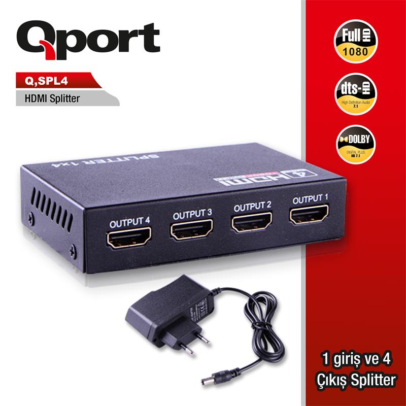 QPORT (Q-SPL4) FULL HD 1 GIRIS 4CIKIS HDMI SPLITTER (SINYAL COGALTICI) - QPORT - görsel 2