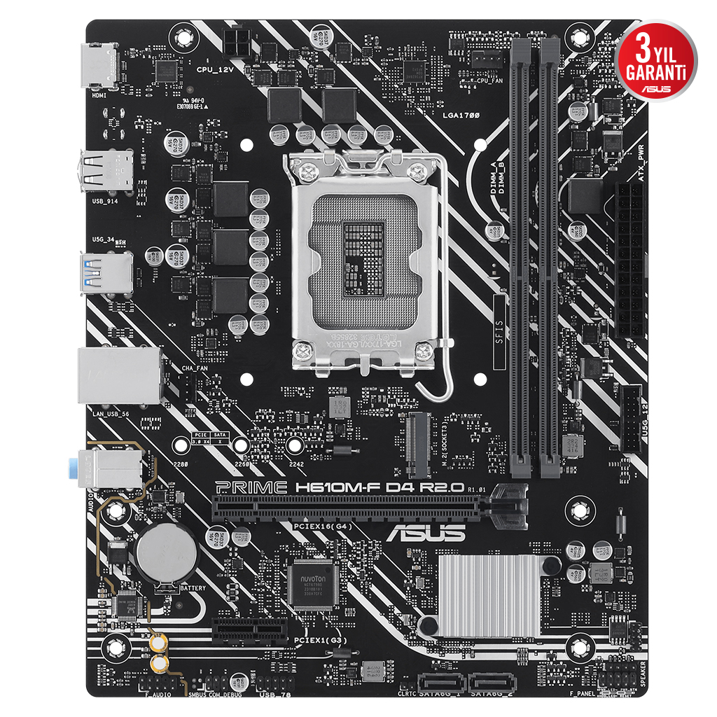 ASUS PRIME H610M-F D4 R2.0, 2xDDR4, M.2, HDMI, 12-13.14.Nesil, LGA1700 Soket, Anakart - Asus - görsel 2