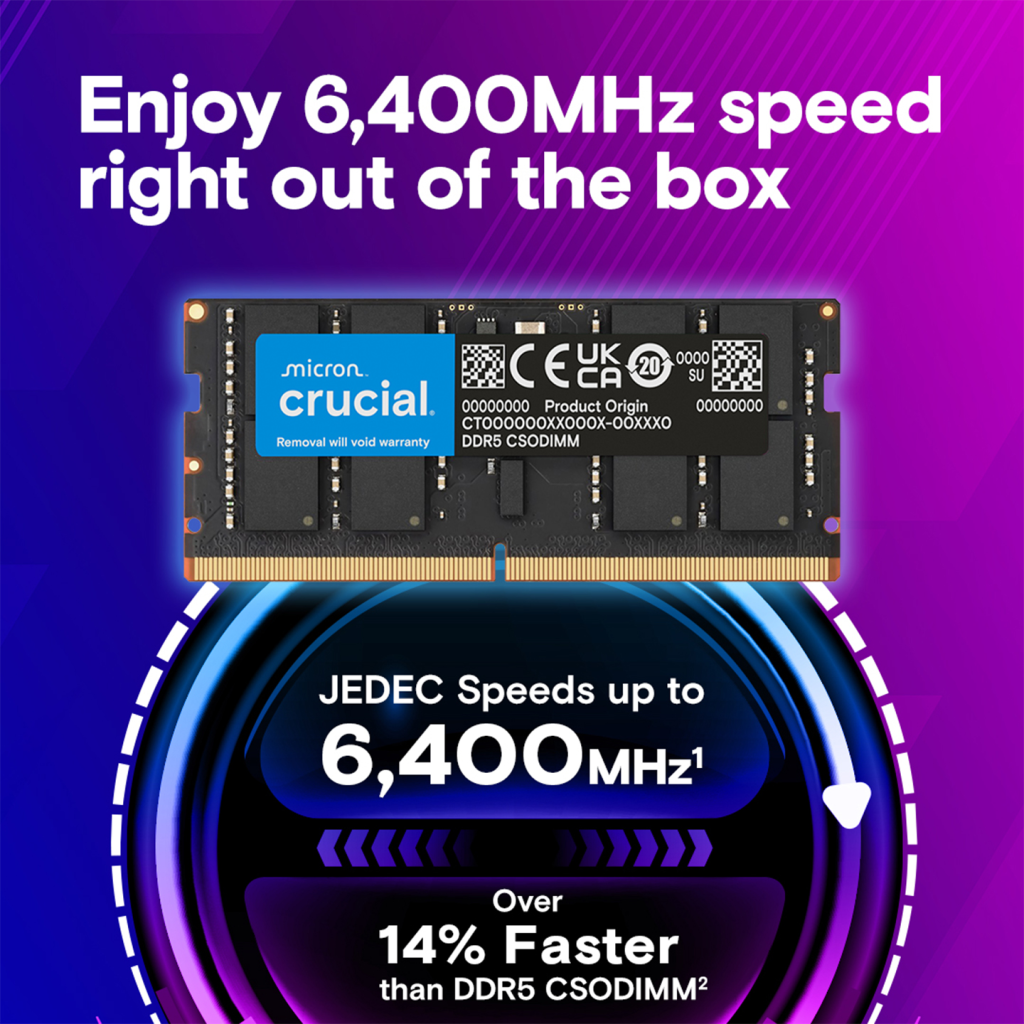 CRUCIAL CT16G64C52CS5, 16Gb, 6400Mhz, DDR5, CL52,  SODIMM, Notebook RAM (By Micron) - Crucial - görsel 2