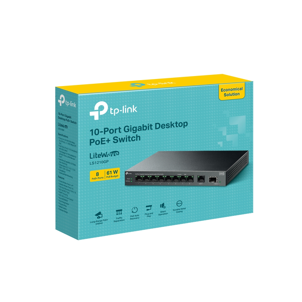 TP-LINK LS1210GP, Green Tech, 8 Port Gigabit, PoE 61W, 1 Port Gigabit Uplink, 1 Port Gigabit SFP, Yönetilemez Masaüstü Switch - Tp-Link - görsel 4