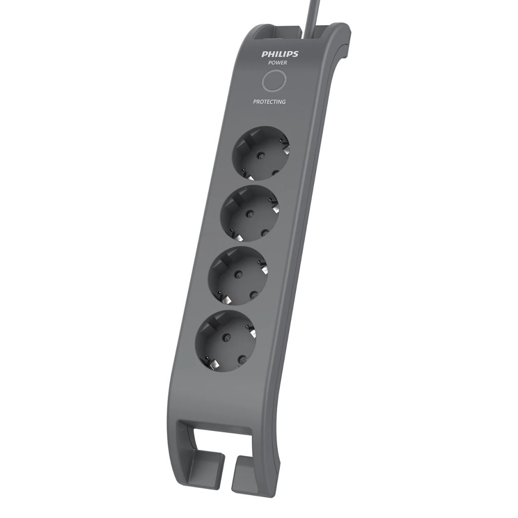 PHILIPS SPN3140A/62, 4 Soket, Akım Korumalı Priz, 900 Joules, 2Mt Kablo, (Gri) - Philips - görsel 2