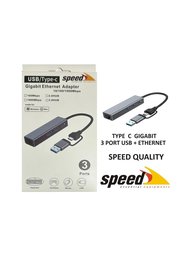 SPEED SP-UET01 10/100/1000 USB/TYPE-C 3 PORT USB3.0 GIGABIT ETHERNET CEVIRICI - SPEED