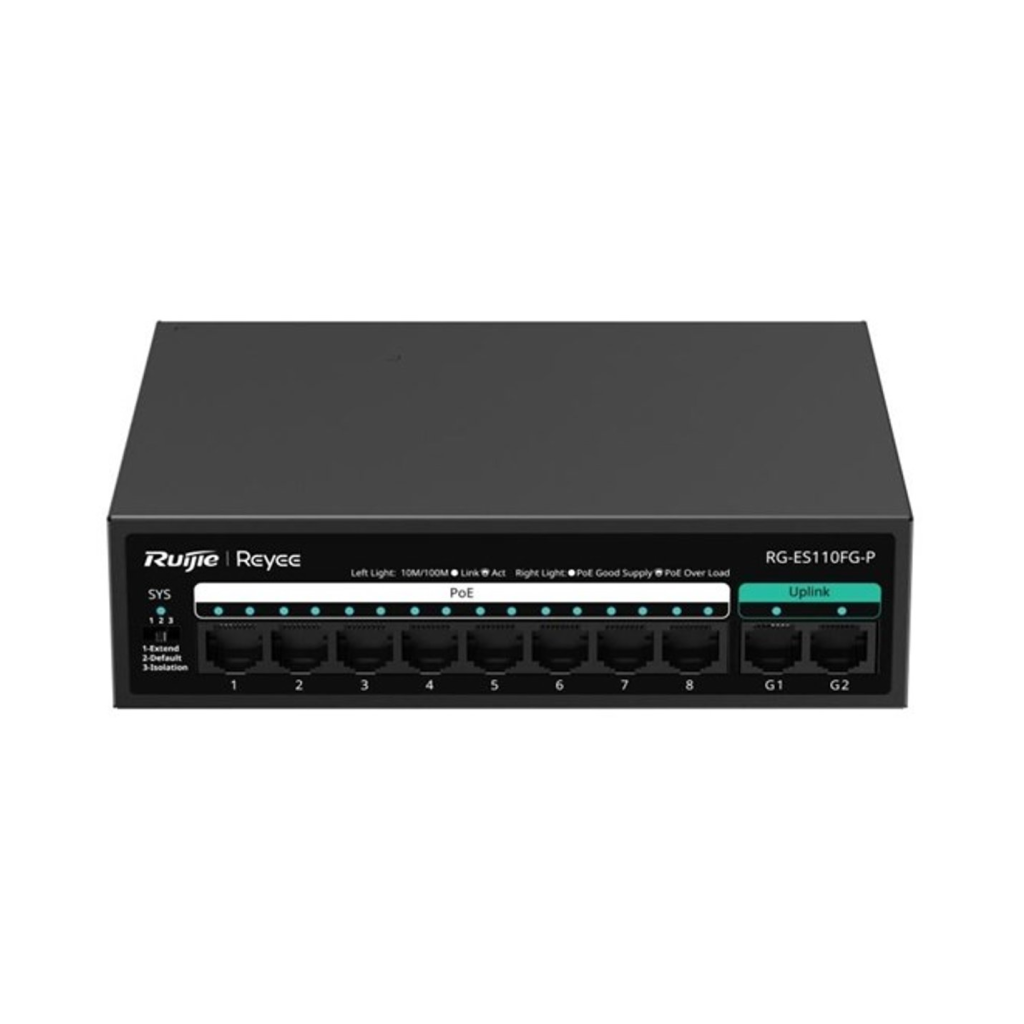 RUIJIE REYEE RG-ES110FG-P 10 Port, 8 Port MegaBit  POE, 110W, 2 Port Gigabit Uplink, Switch - RUIJIE