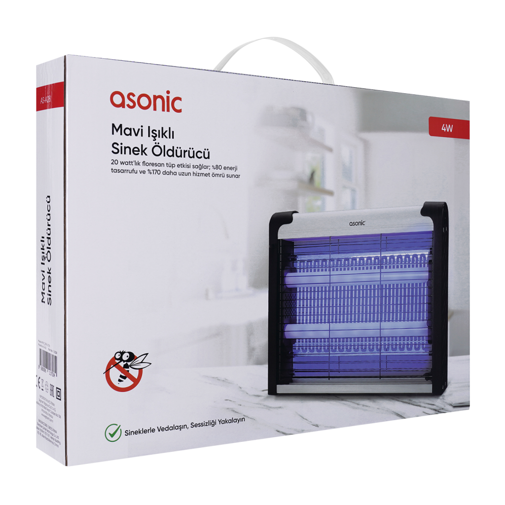 ASONIC AS-A28, Siyah, 4W, 2000V, Masaüstü, Zincir Askılı, 2adet UV Mor Işıklı, Siyah Kasa, Sinek Öldürücü - Asonic - görsel 5