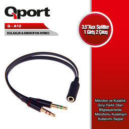 QPORT (Q-A12) 3.5MM DISI TO 5MM ERKEK AUDIO+MIC  15CM - QPORT