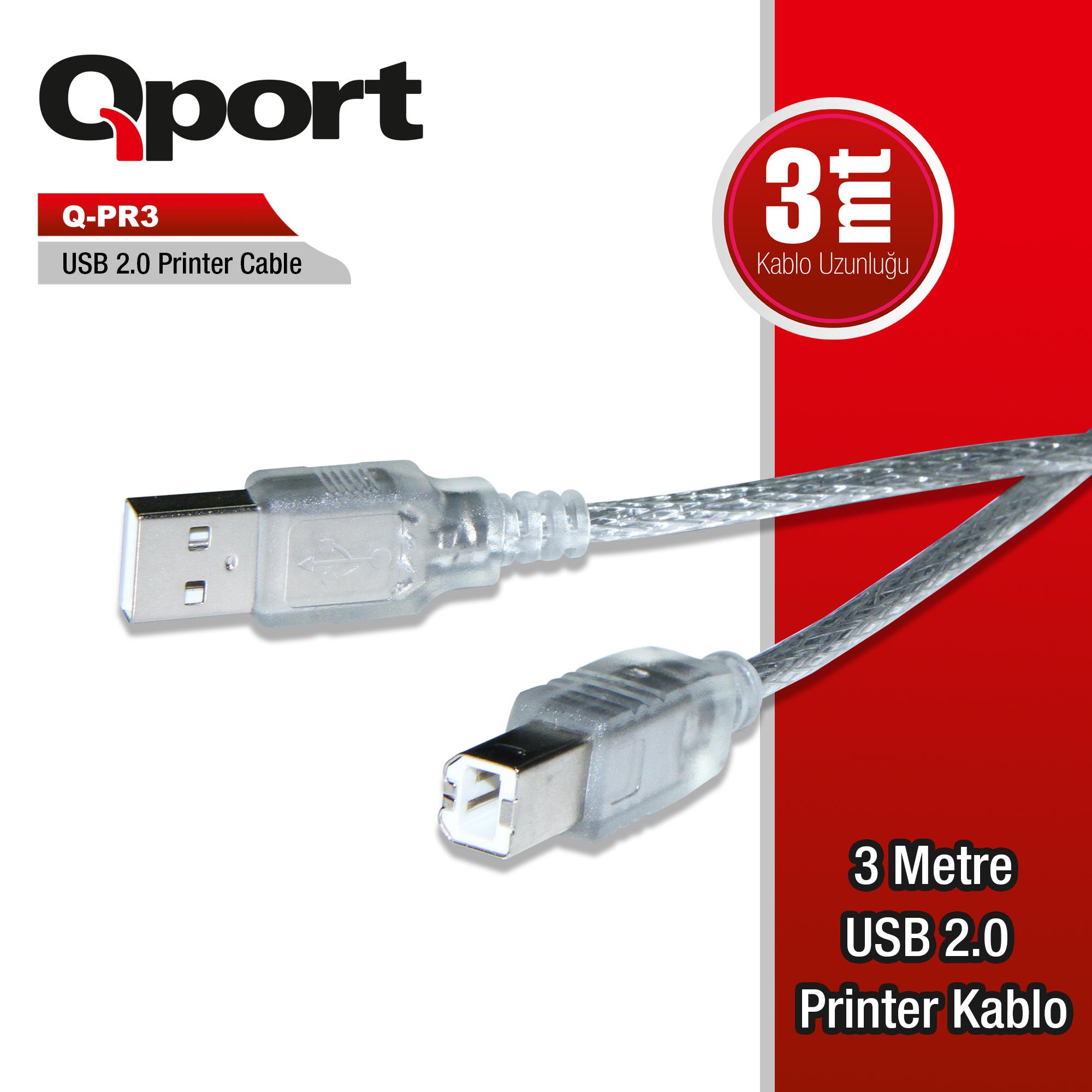QPORT USB2.0 3M YAZICI KABLOSU (Q-PR3) - QPORT - görsel 3